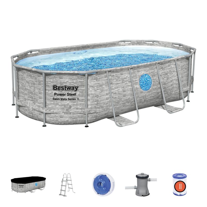Bestway ovalt stelpool med vindue 4,27 x 2,50 x 1 m