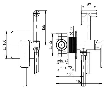 Bidetbatteri til Indbygning Gun Metal 120 mm Dybde