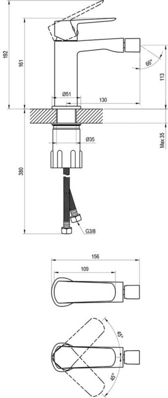 Ravak Life LF 056.00CR stående bidetbatteri 160 mm krom 1 stk