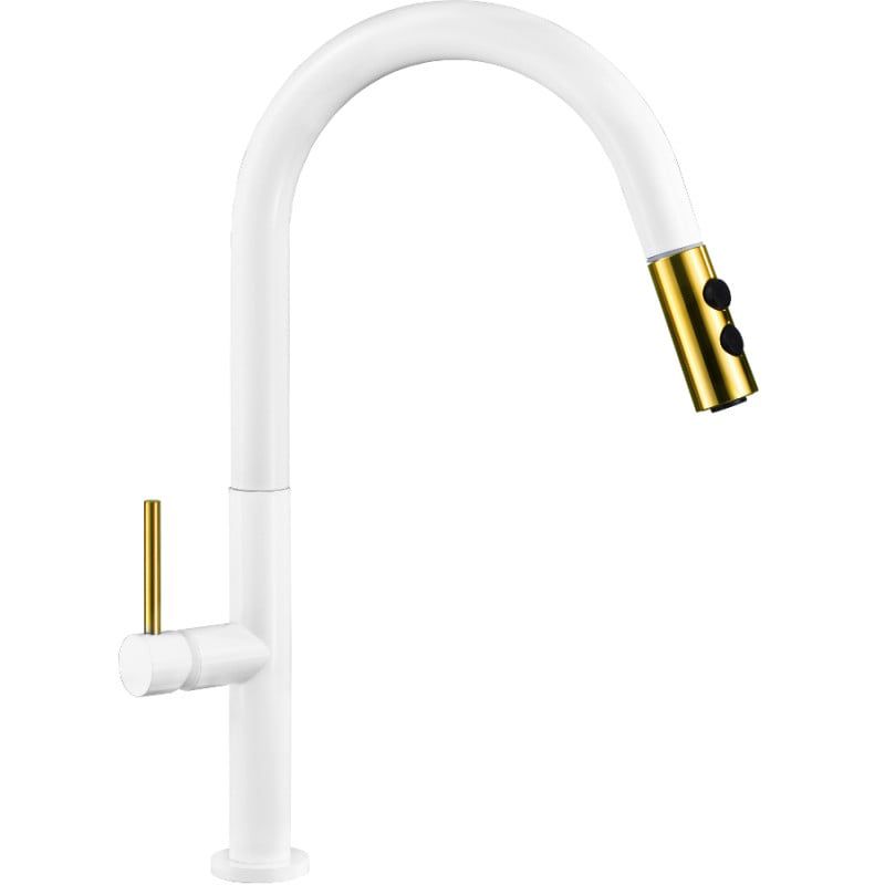 Mexen Ava køkkenarmatur med udtrækkelig tud, hvid/guld
