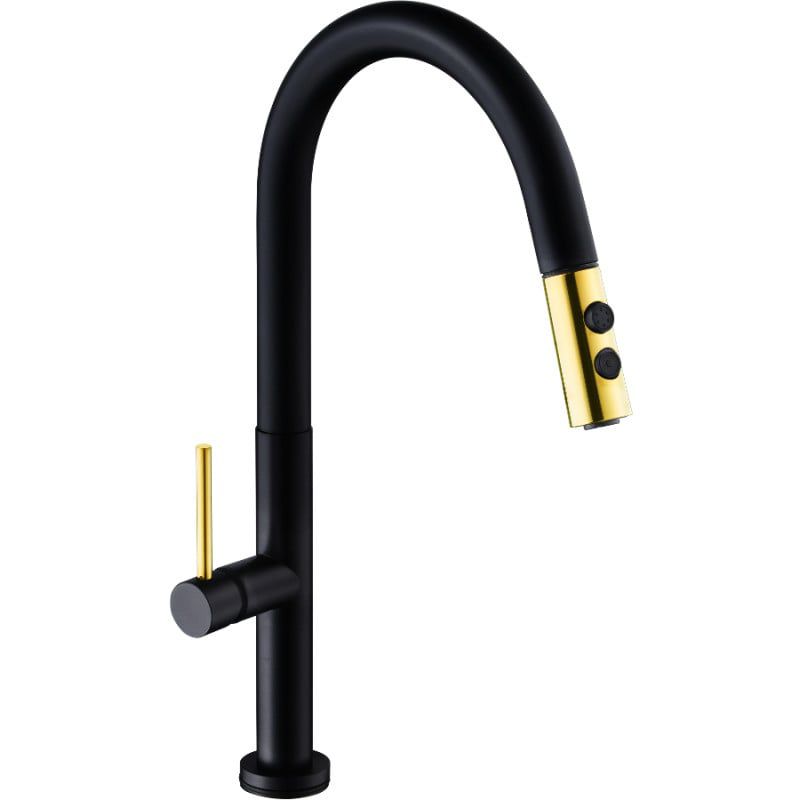 Mexen Ava køkkenarmatur med udtrækkelig tud, mat-sort/guld