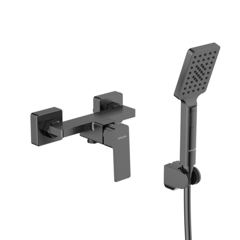 Brusearmatur med hylde og tilbehør, gun metal