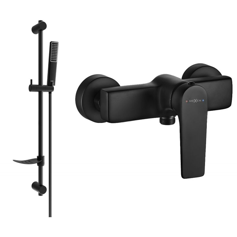 Sort brusebatteri med brusesæt Mexen Lynx DF72 1 sæt