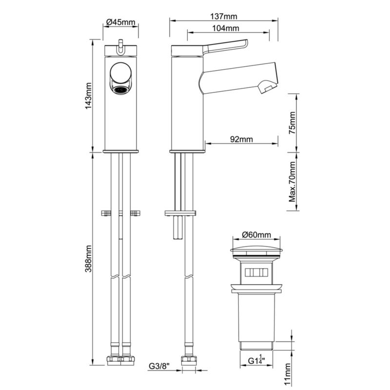 Bateria umywalkowa Maza M Chrom 143 mm