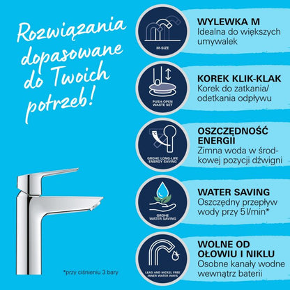 Grohe Start Quickfix M klik-klak krom vaskarmatur