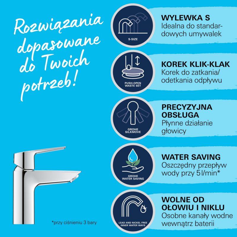 Grohe Start Quickfix S klik-klak kromet håndvaskarmatur
