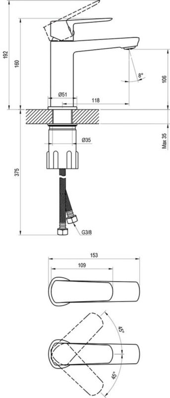 Ravak Life LF 012.00CR stående håndvaskarmatur 160 mm uden bundventil krom 1 stk