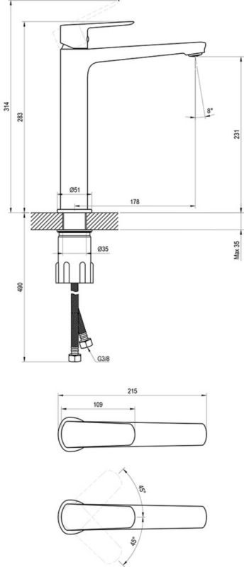 Ravak Life LF 015.00CR stående håndvaskarmatur 280 mm uden prop krom 1 stk
