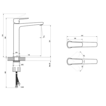 Ravak Life LF 015.20BL stående håndvaskarmatur 280 mm uden prop sort 1 stk