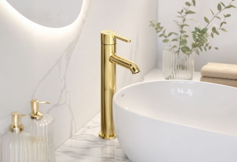 Høj Håndvaskarmatur Carelia Guld 305 mm