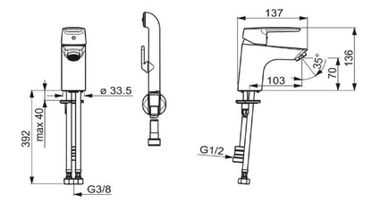 Bidetta Oras håndvaskarmatur med bruserhåndtag, 1 stk.