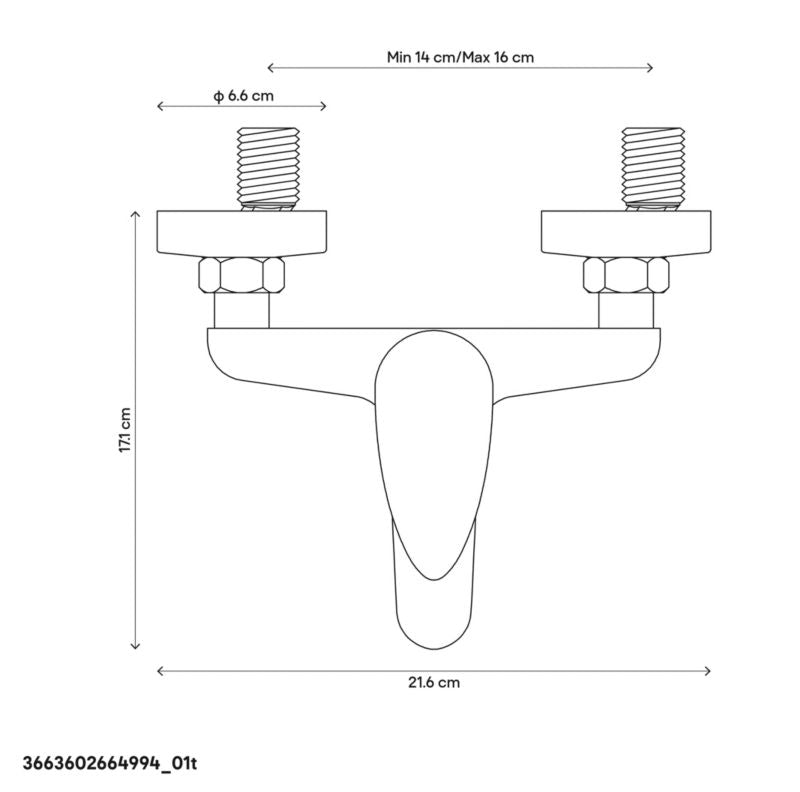 Badekararmatur Eidar 2-Huls Vægmonteret Krom 216 mm