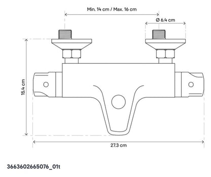Termostatisk Badekararmatur Mulga 27,3 cm Krom 2 Huller