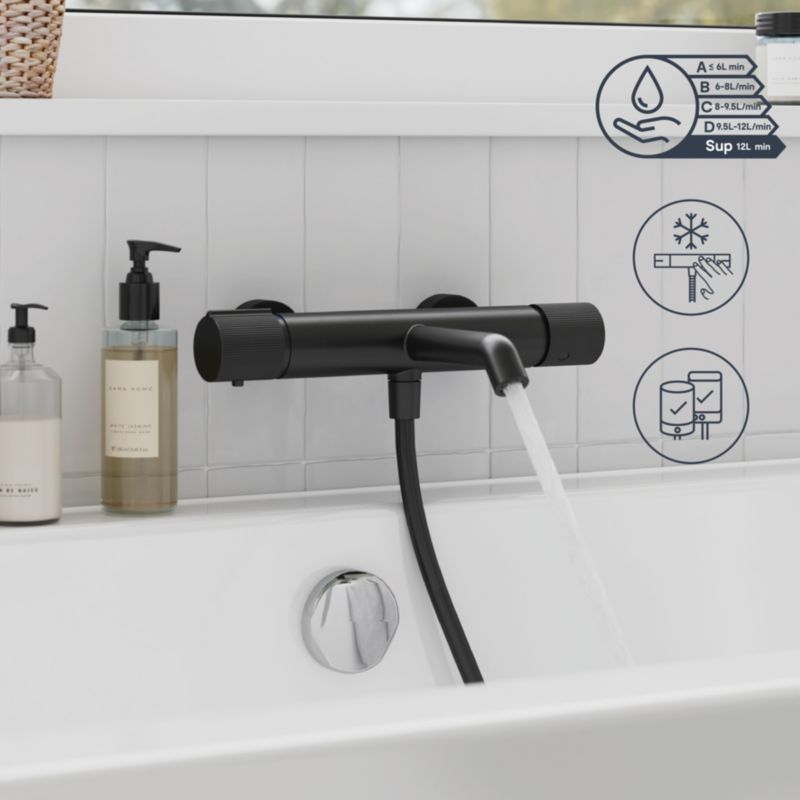 Termostatisk badekarbatteri GoodHome Levanna mat-sort