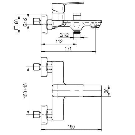Badevægsbatteri Harris Gun Metal Vægmonteret 190 mm 2419690
