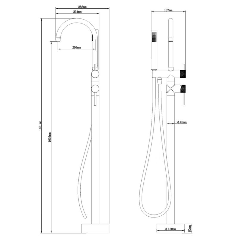 Fritstående Badekararmatur Owens Krom 116,1 cm