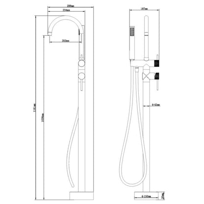 Fritstående Badekararmatur Sort 116,1 cm 20,1 L/min