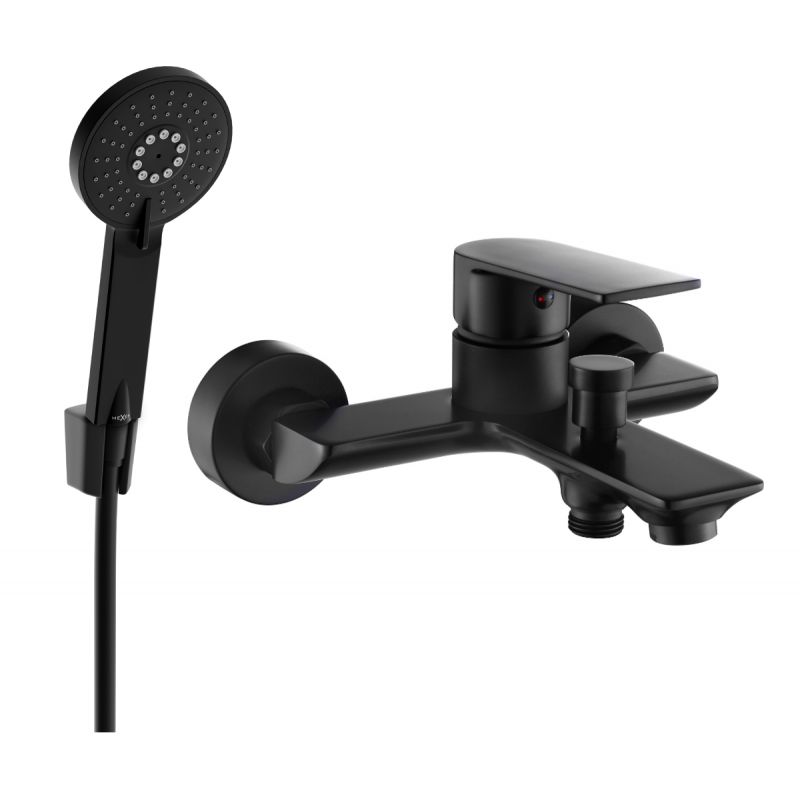 Sort badekarbatteri med brusesæt Mexen Alexa R40, 1 sæt