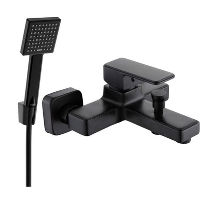 Sort badekarbatteri med brusesæt Mexen Cetus R45, 1 sæt