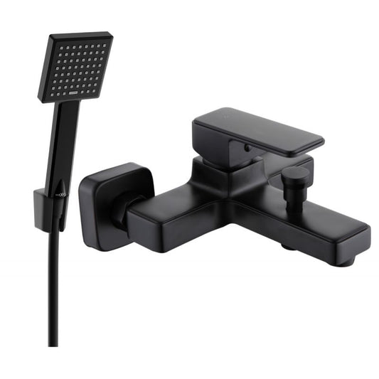 Sort badekarbatteri med brusesæt Mexen Cetus R45, 1 sæt