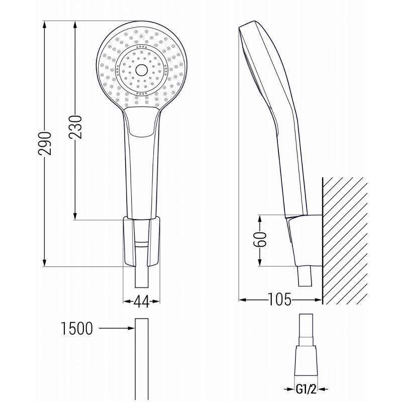 Badekarbatteri med brusesæt Mexen Sabre R05 krom 1 sæt