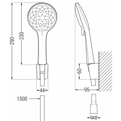 Mexen Sabre R74 badekarbatteri med brusesæt i krom, 1 sæt