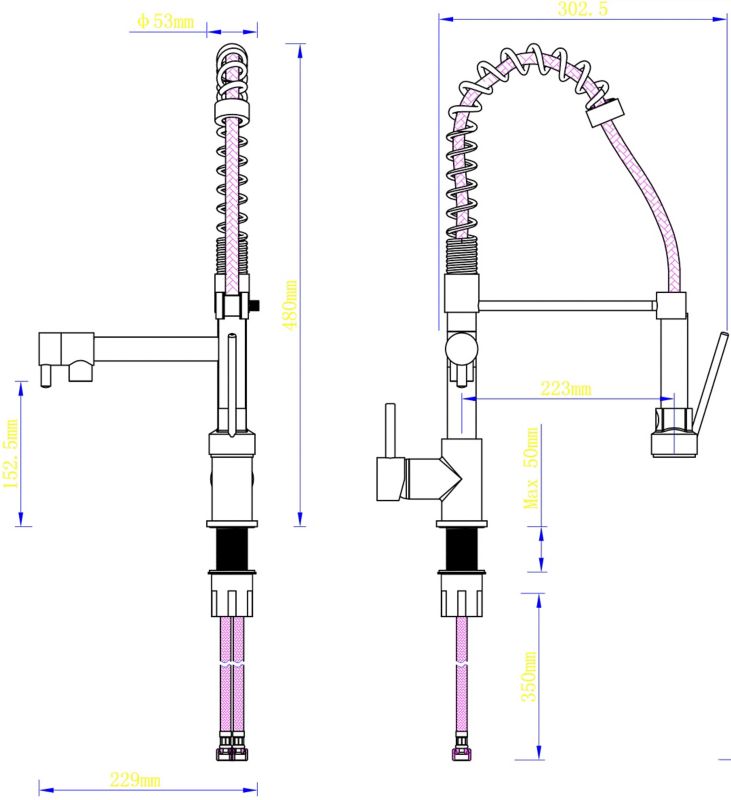 Bilbrough køkkenarmatur med bevægelig tud i børstet stål