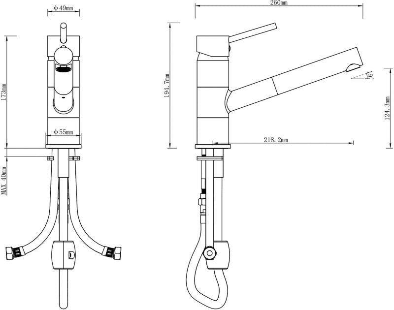 Jonha køkkenarmatur med udtrækkelig tud i krom