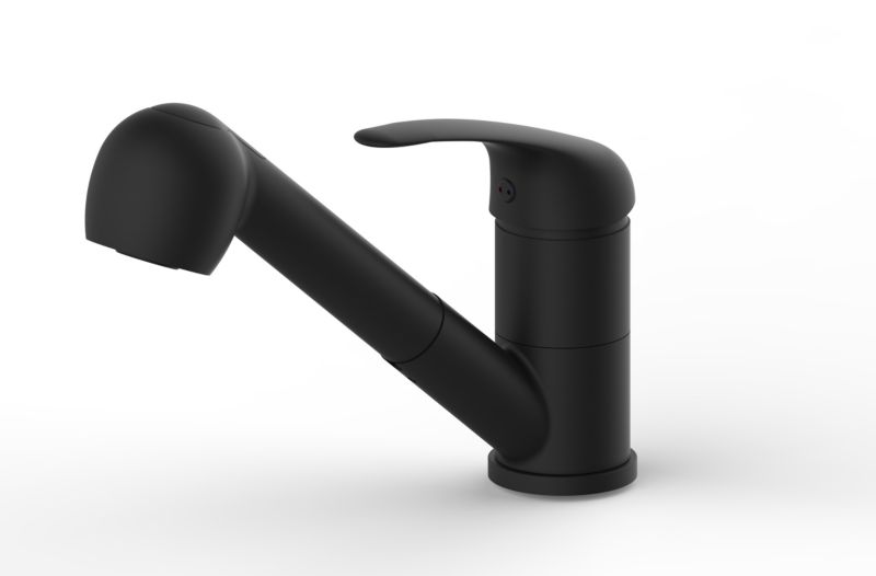 Mokau køkkenarmatur i mat sort med udtrækkelig tud