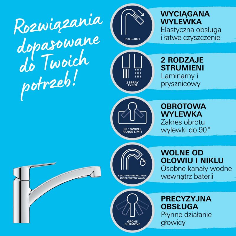 Start OHM køkkenarmatur med udtrækkelig tud i krom