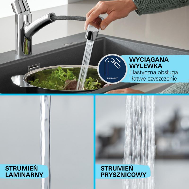 Start OHM køkkenarmatur med udtrækkelig tud i krom