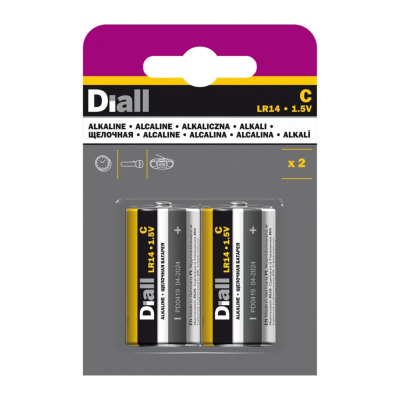 Diall C alkalinebatterier, 2 stk.