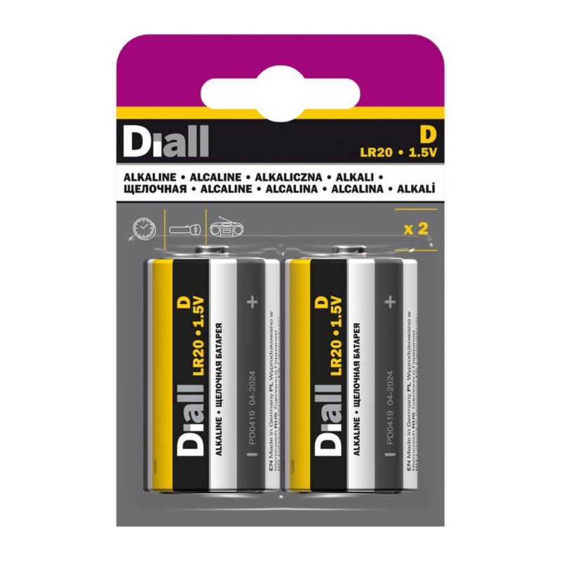 Diall alkalinebatterier D 2 stk.