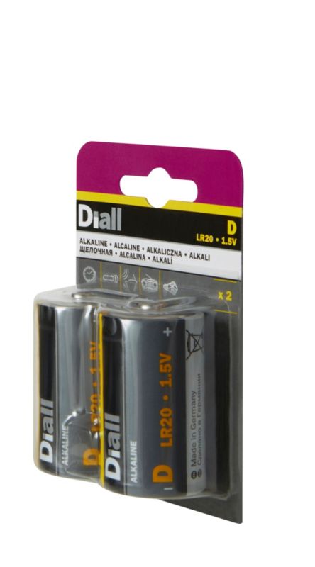 Diall alkalinebatterier D 2 stk.