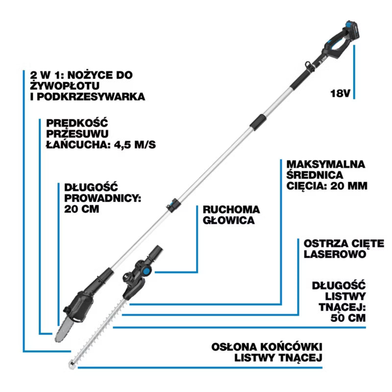 Batteridrevet Hækkeklipper Teleskop 18V M2MT18-Li
