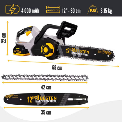 Batteridrevet Kædesav B-PRO 30 cm med 2x 4,0Ah Batterier BE0002893