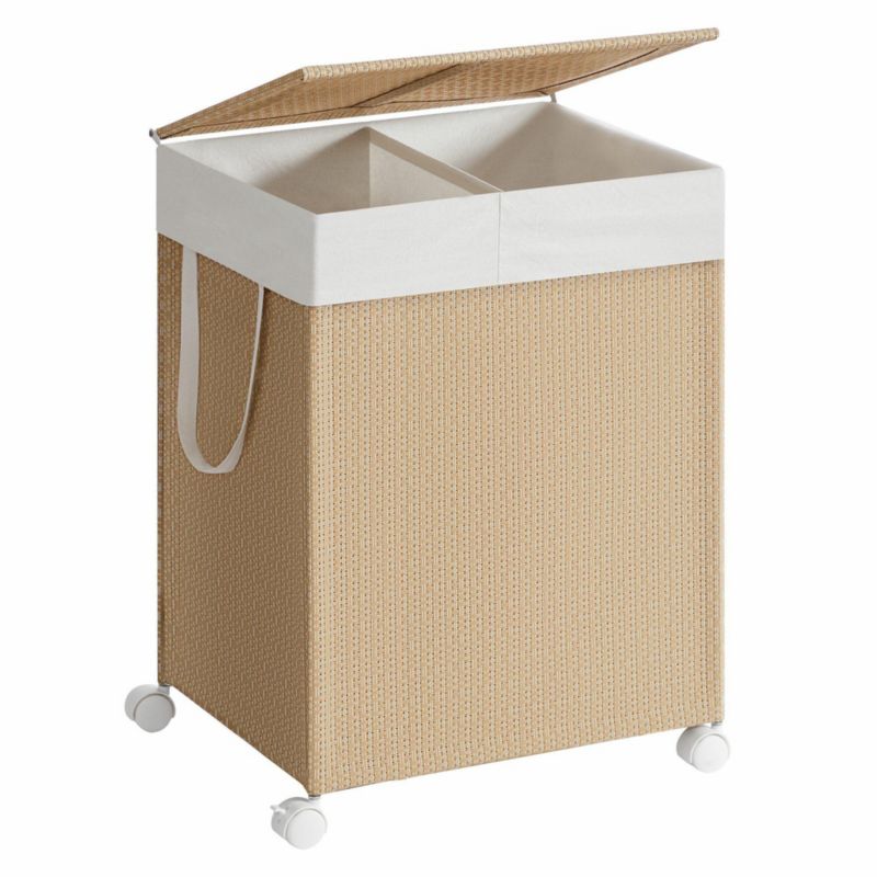 Mobil vasketøjskurv med 2 rum 46,5x37,5x65 cm Beige 100 L | LCB601N01