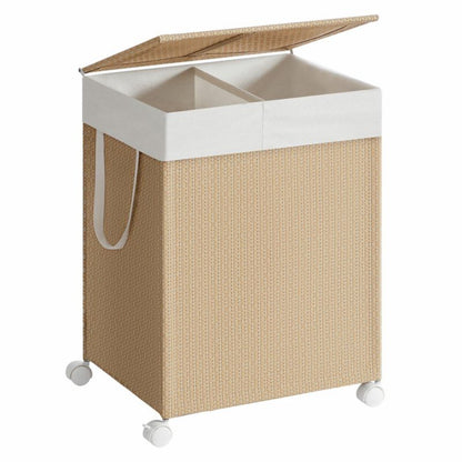 Mobil vasketøjskurv med 2 rum 46,5x37,5x65 cm Beige 100 L | LCB601N01
