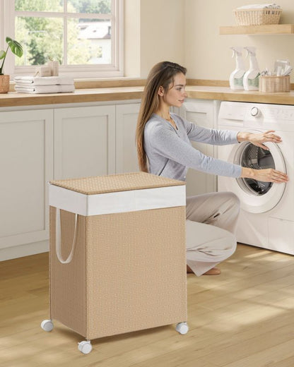 Mobil vasketøjskurv med 2 rum 46,5x37,5x65 cm Beige 100 L | LCB601N01