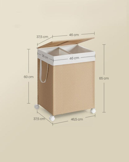 Mobil vasketøjskurv med 2 rum 46,5x37,5x65 cm Beige 100 L | LCB601N01