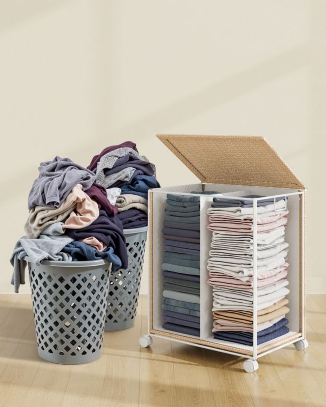 Mobil vasketøjskurv med 2 rum 46,5x37,5x65 cm Beige 100 L | LCB601N01