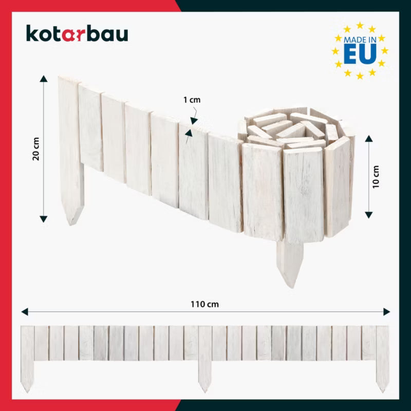 Bedafgrænsning Træhegn 10x110 cm Hvid