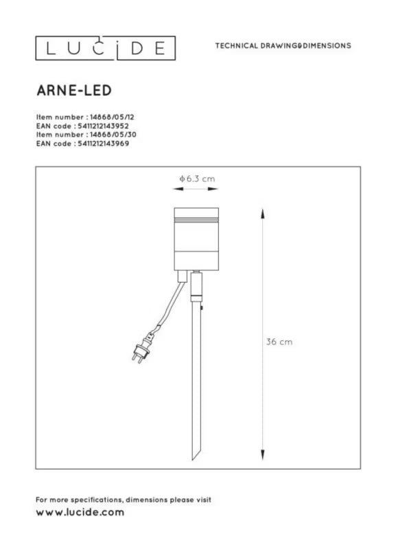 Bedlampe Arne-Led 36x6,3 cm Sort IP44