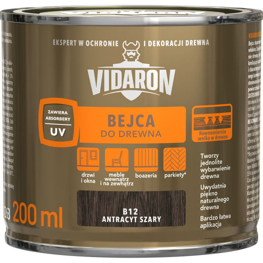 Vidaron bejdse til træ i antracitgrå 0,2 l