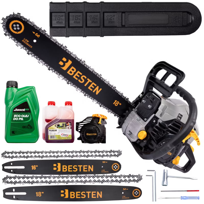 Benzin Motorsav BE-2865 2,8 kW 58 cm³ med 2 Sværd 16/18"