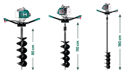 Benzindrevet Pælebor 62 cm³ med 3 Bor og Forlænger