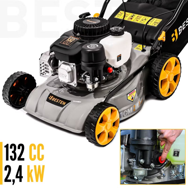 Benzinplæneklipper 132cc 41 cm med Træk og Opsamler