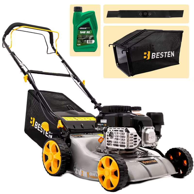 Benzinplæneklipper 132cc 41 cm med Træk og Opsamler