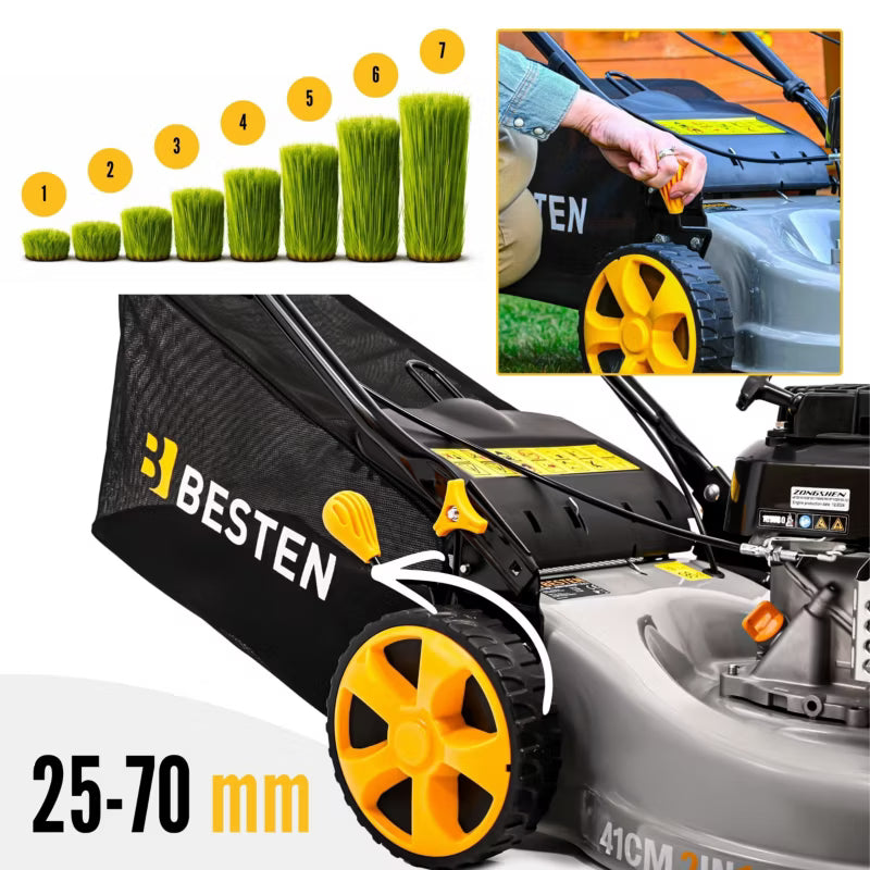 Benzinplæneklipper 132cc 41 cm med Træk og Opsamler