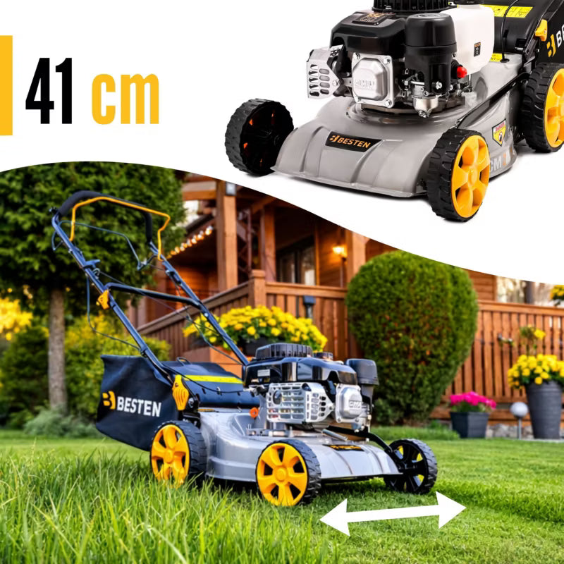 Benzinplæneklipper 132cc 41 cm med Træk og Opsamler